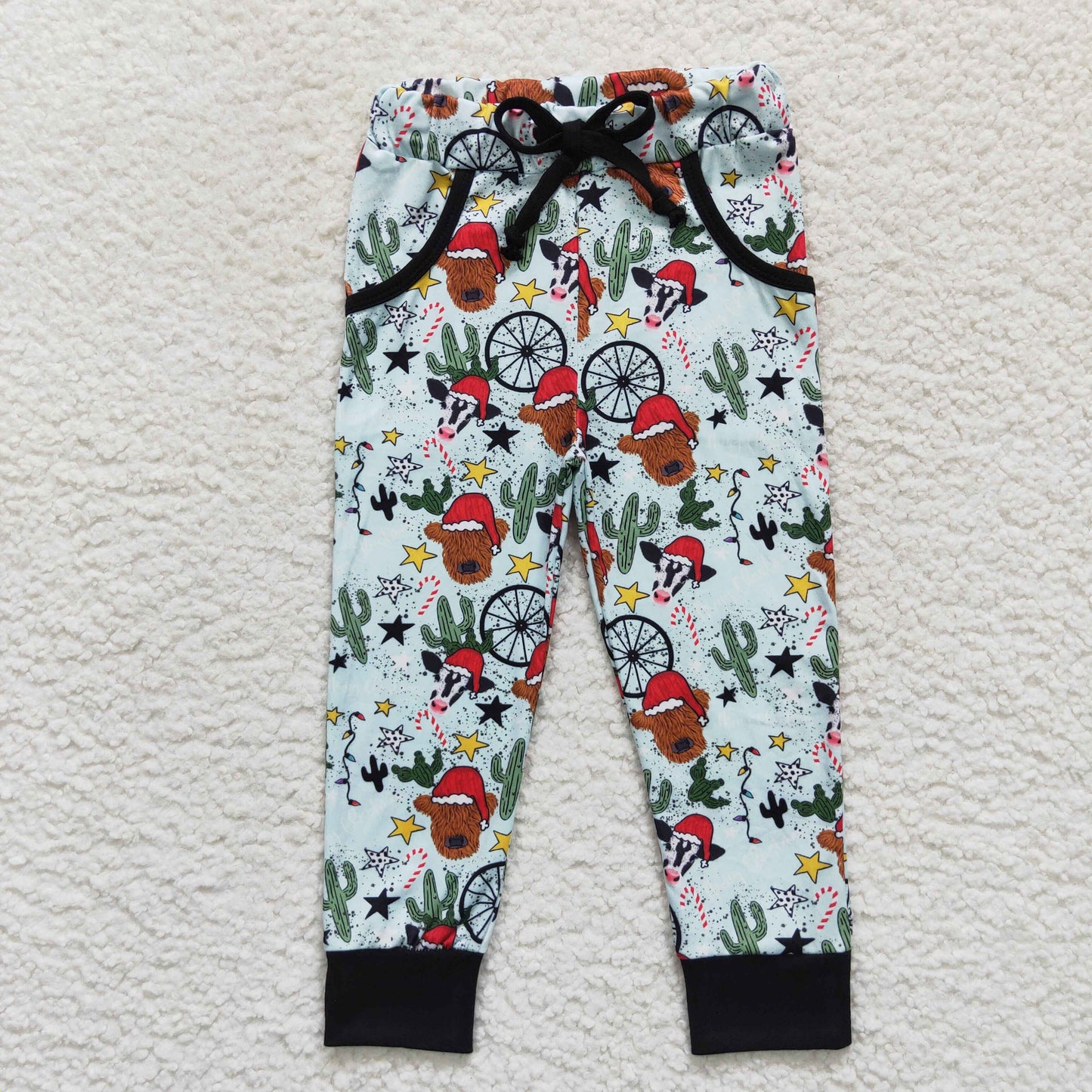 christmas cow cactus little boy jogger pants