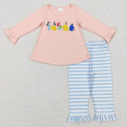 pink blue princess embroidery ruffle pants set baby girls outfit