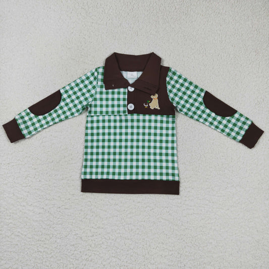 green plaid pullover with animal print boys top