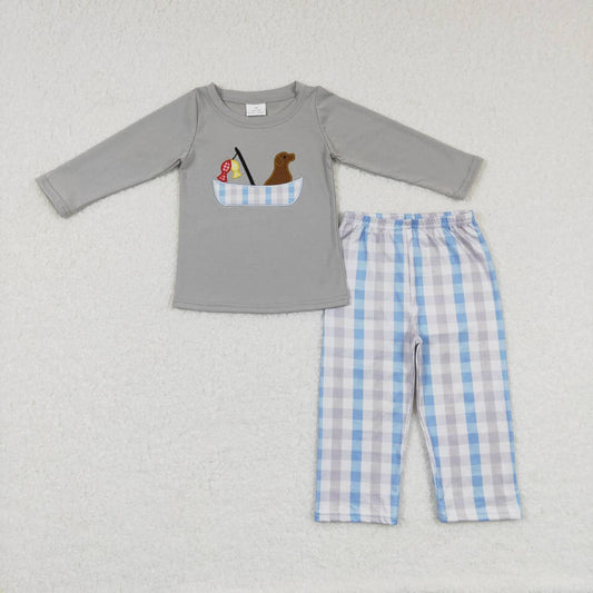 go fishing embroidery pants set outfit boys fall clothing