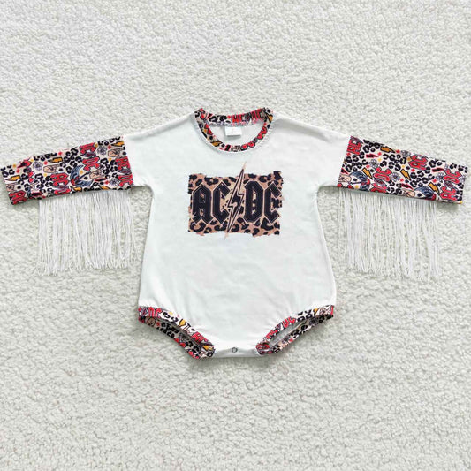 AC/DC long sleeve fringe romper infant bodysuit