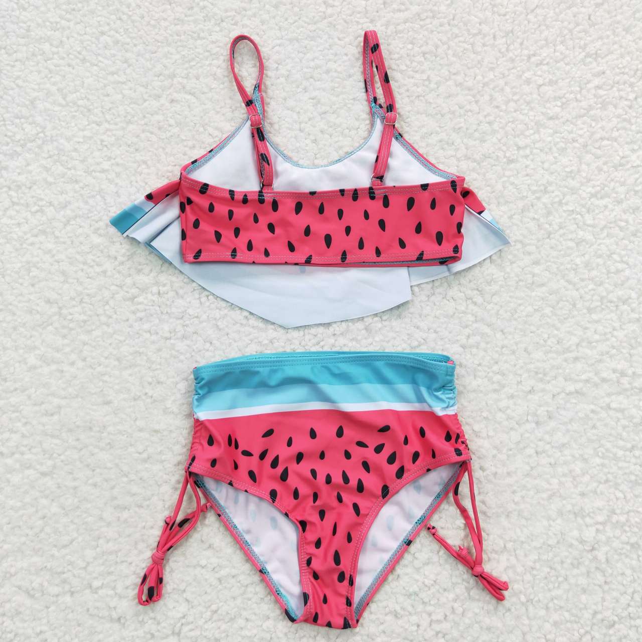 Watermelon Ruffle Girls High Waisted Bikini Swimsuit