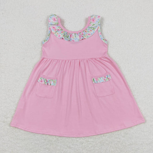 sleeveless solid pink pocket dress girl summer dresses