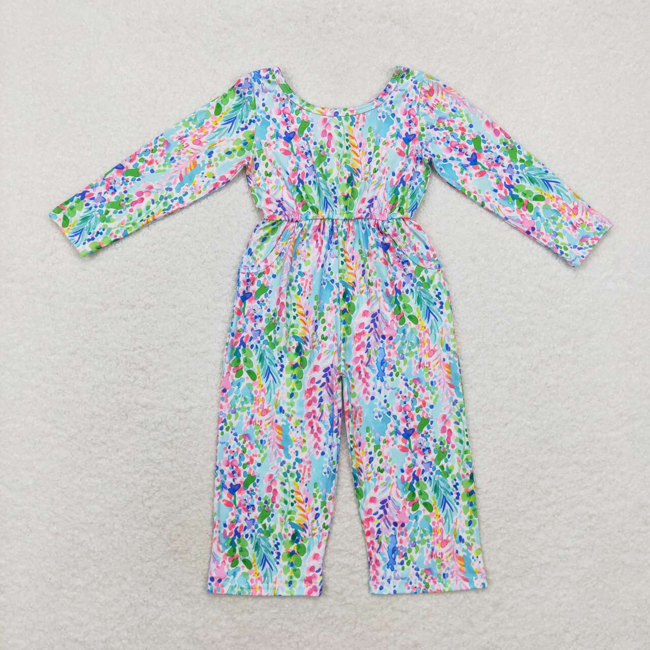 lily print long sleeve girls jumpsuit