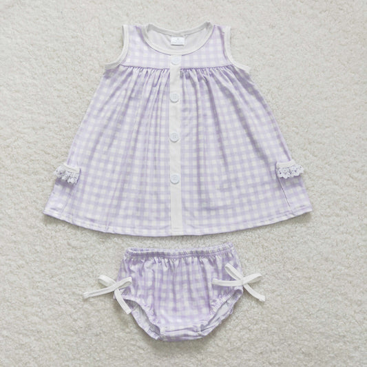 baby girl lavender gingham bummie set