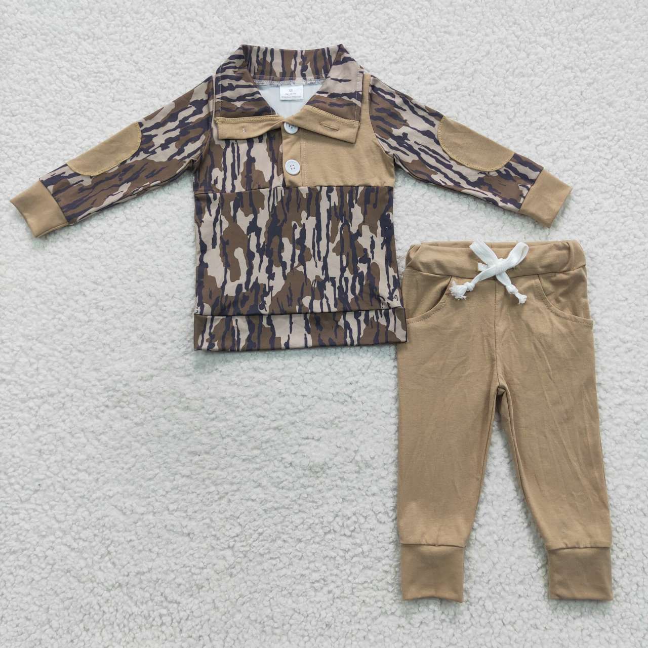 Sibling kids boy cotton camo ruffle jogger set