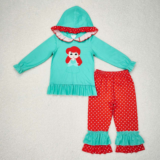 toddler girl fall princess hoodie clothes set green and red