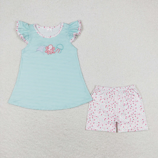 baby girl clothes ocean animal embroidery shorts set