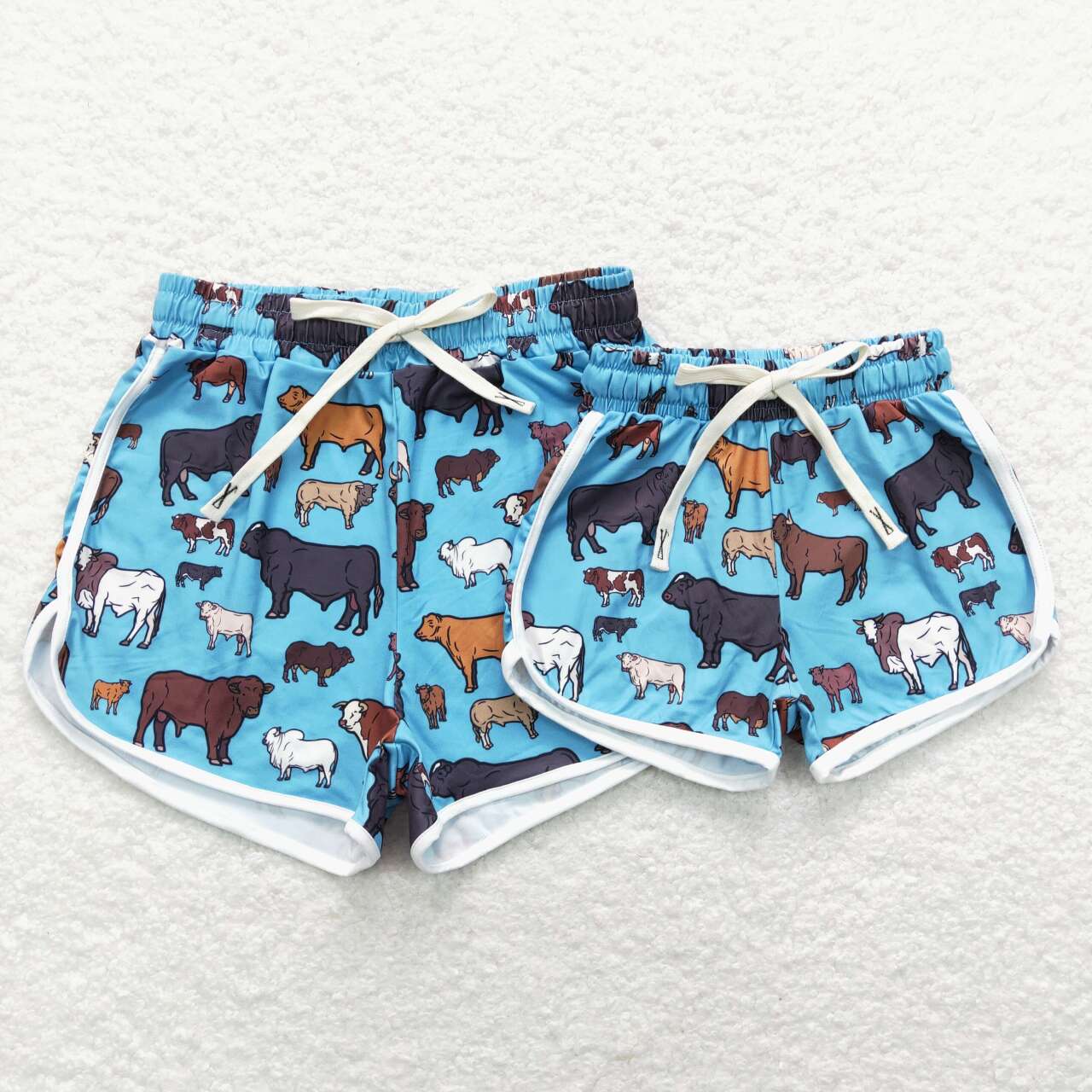 girl 1pc blue farm animal shorts