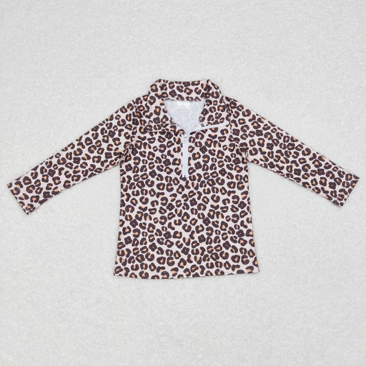 kids leopard zip pullover