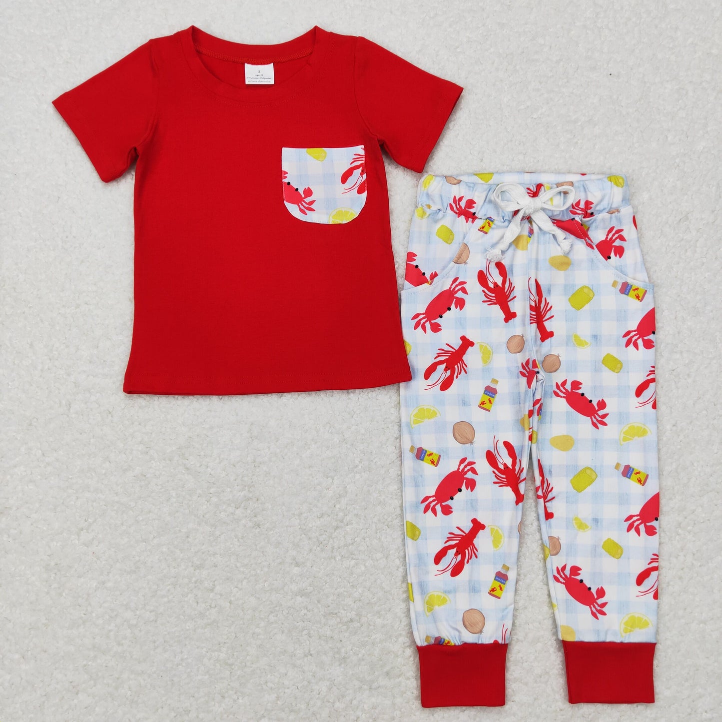 red short sleeve boy crawfish jogger outfit