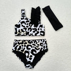 leopard two piece swimsuit girls swimwear (with headband)