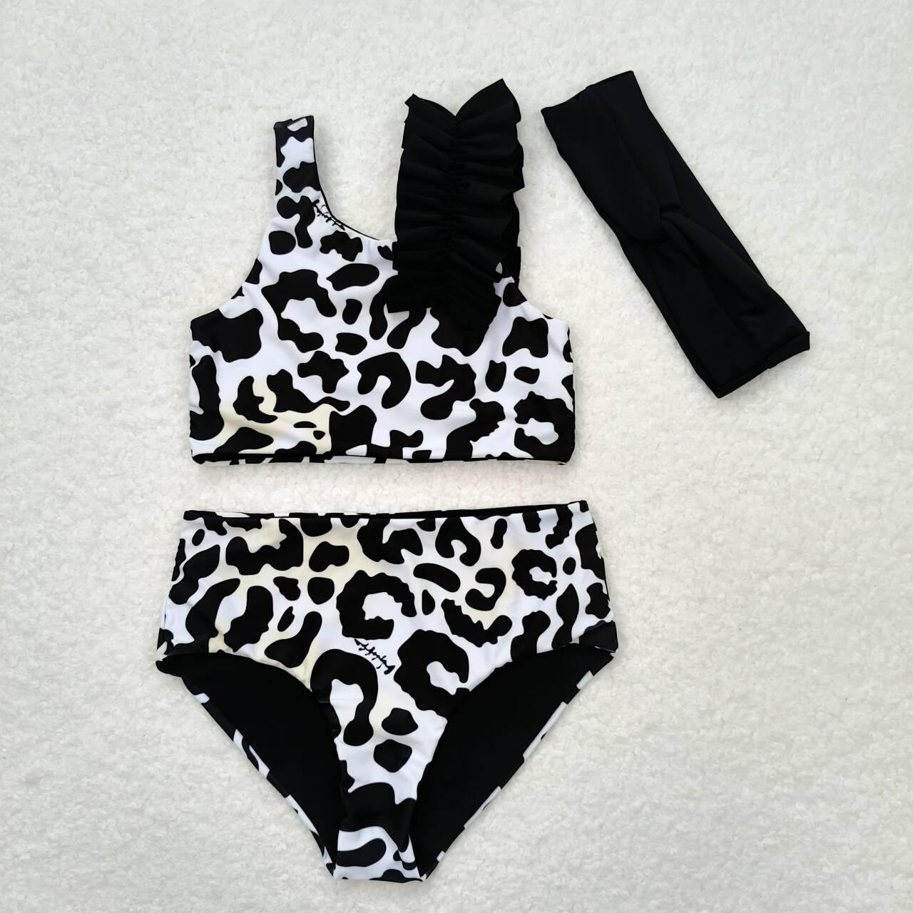 leopard two piece swimsuit girls swimwear (with headband)