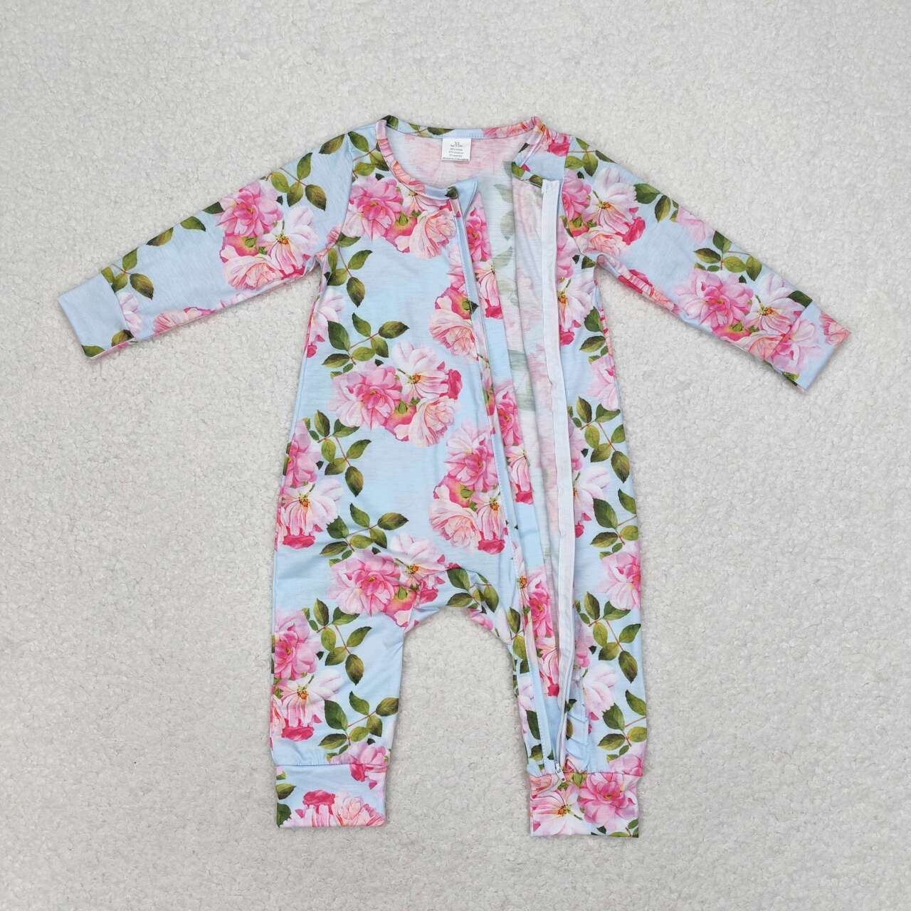 baby girl big flower bamboo sleeper zipper PJs