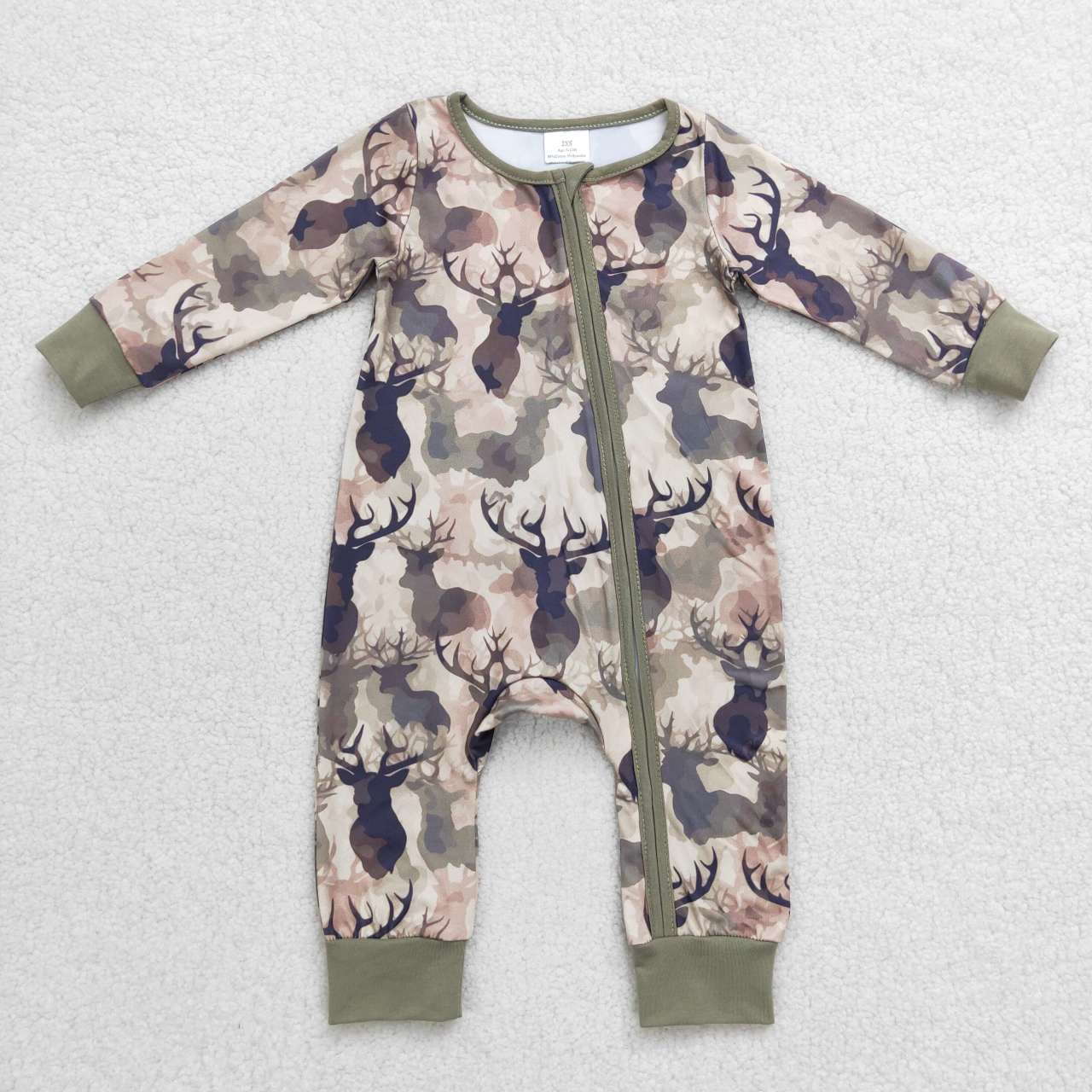 green camo deer print baby boy sleeper