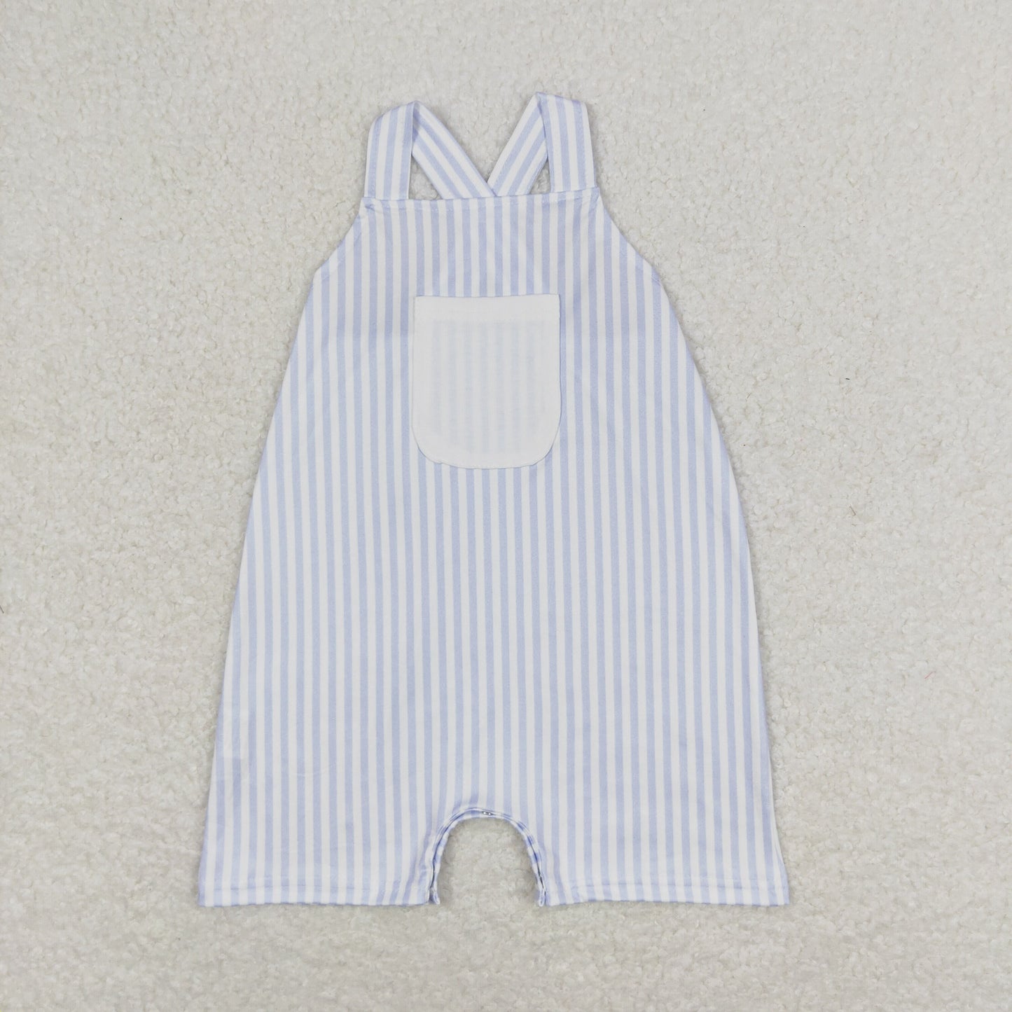 baby boy striped cross back romper with pocket