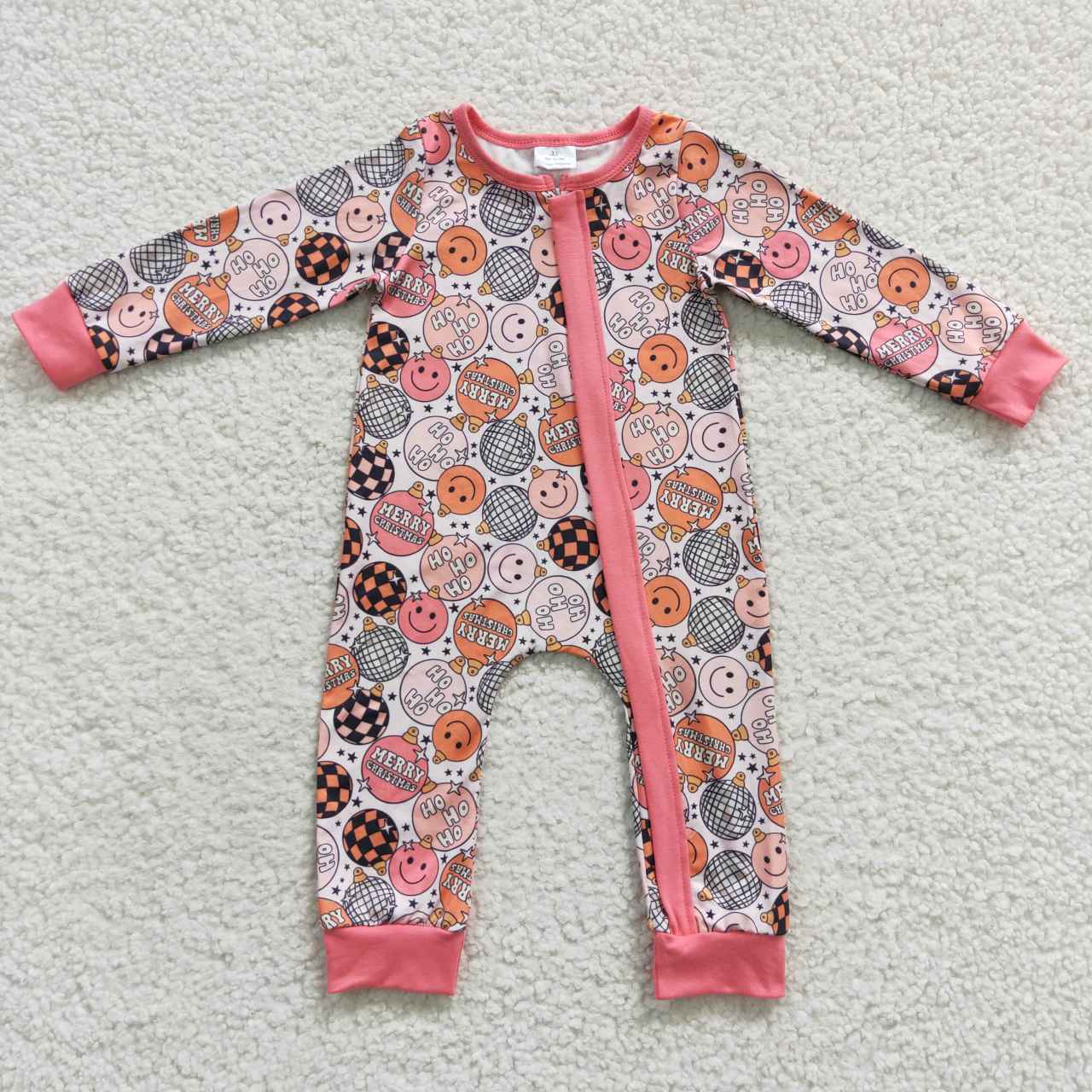 merry christmas smiley toddler girl zipper romper