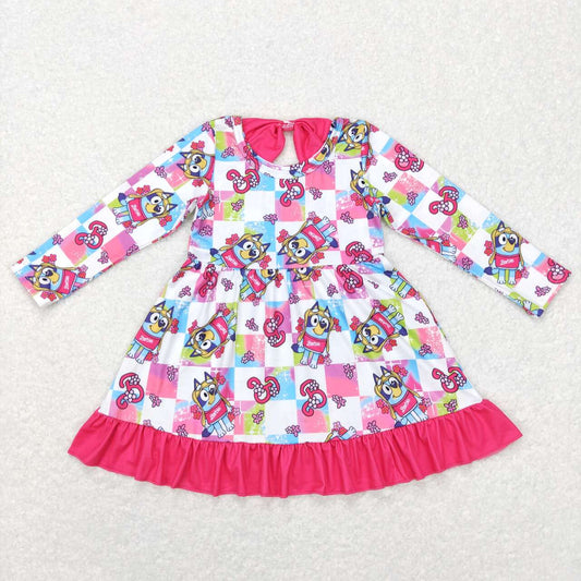 hot pink plaid ruffle bow dress