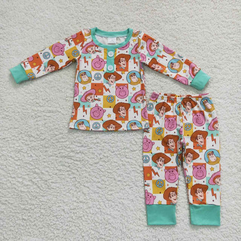 2pieces cartoon pig print kids boy pajama