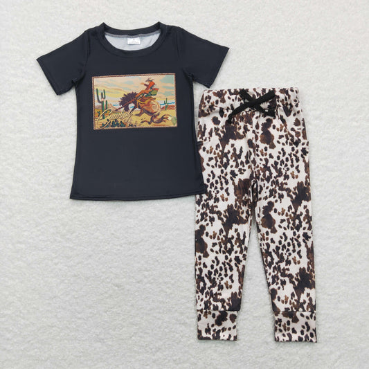 short sleeve cowboy jogger outfit kids clothing