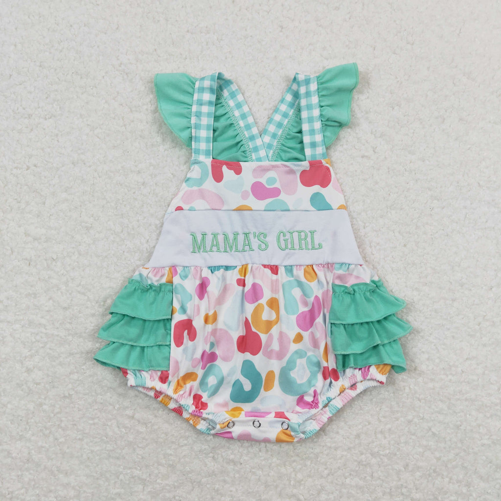 leopard mama's girl embroidery cross back ruffle bubble