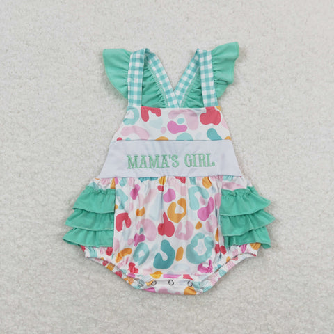 leopard mama's girl embroidery cross back ruffle bubble