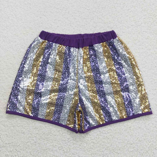 purple silver goden stripe sequins shorts