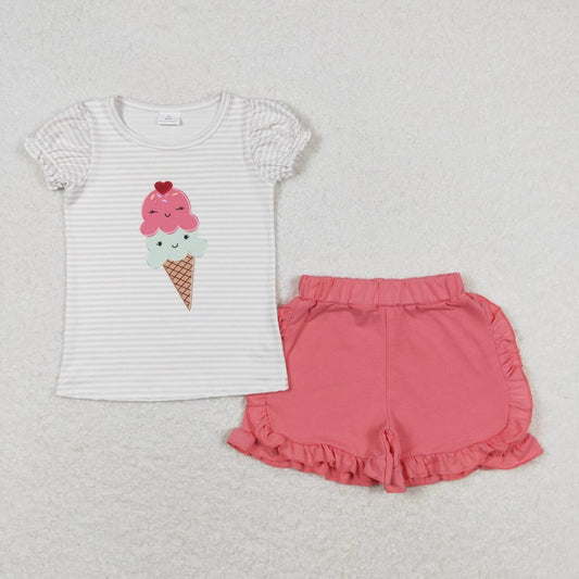 cutie ice-cream ruffle shorts set little girl summer outfit