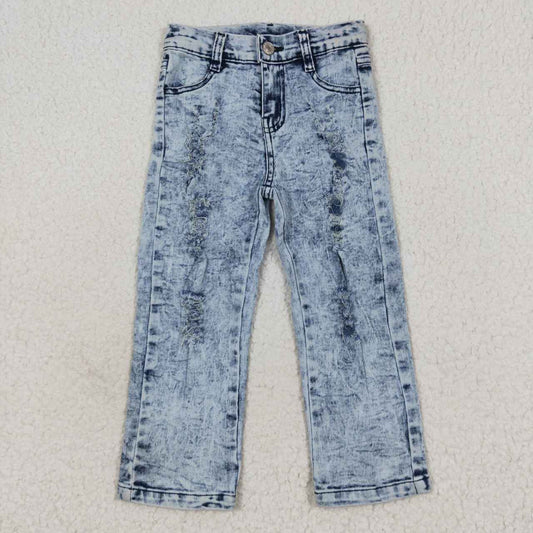 Light blue straight denim pants kids girl jeans with hole