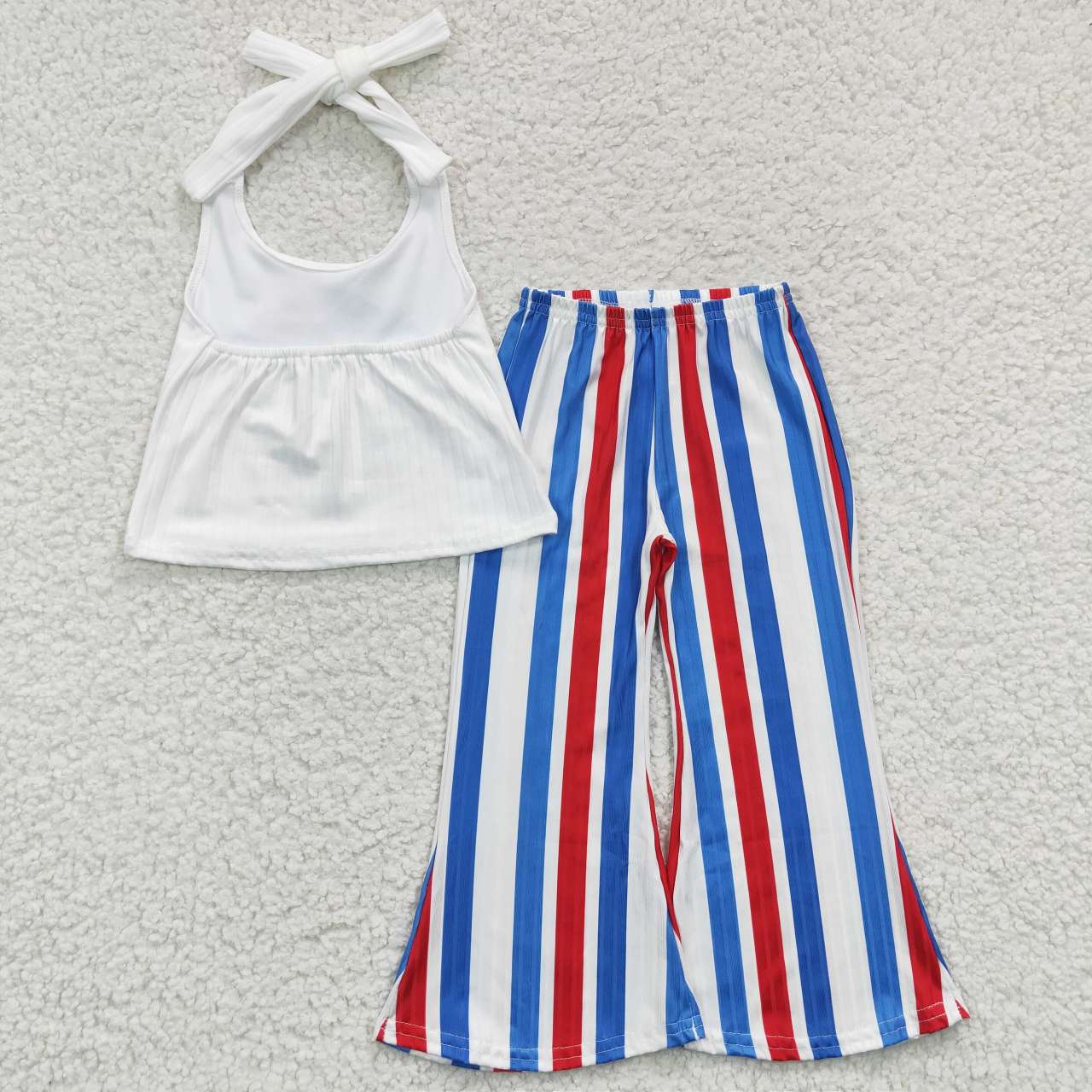 America Red White & Blue Stripe Halter Bell Bottom Girls Patriotic Outfit