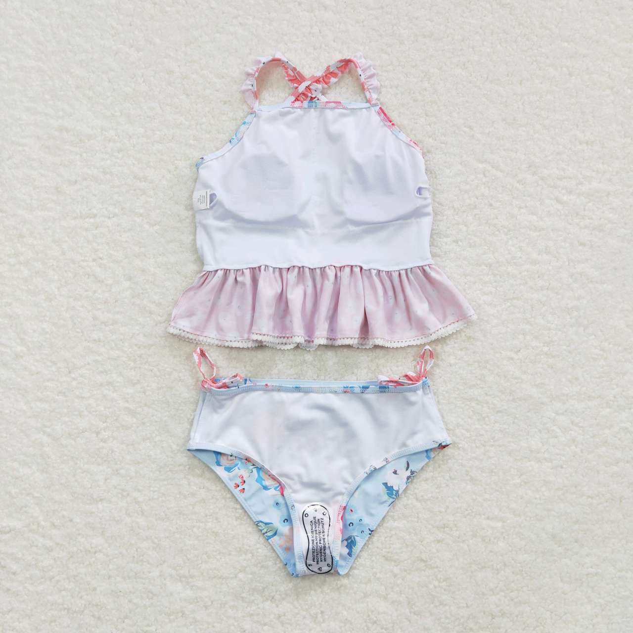 2pieces blue floral cross back swimsuit