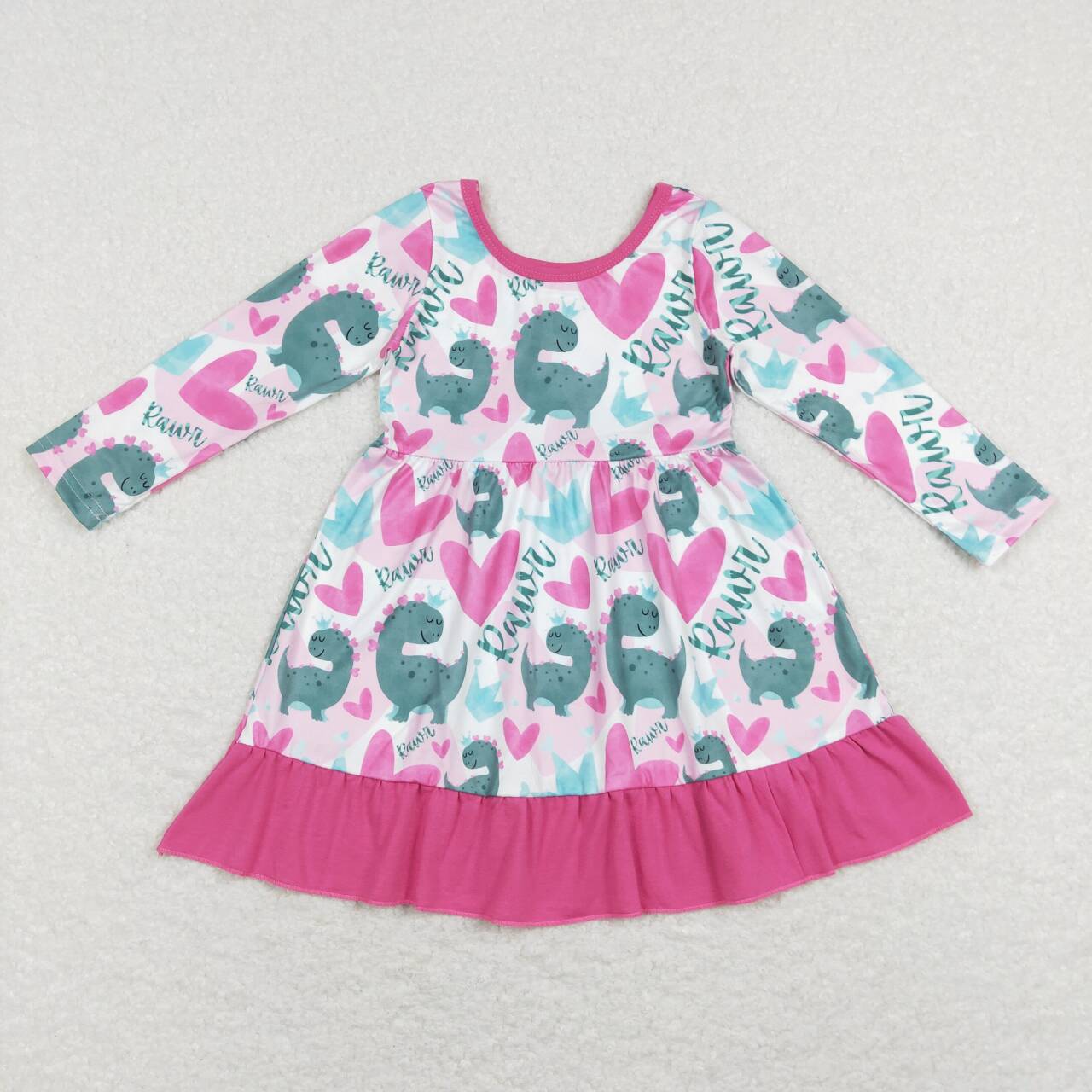 baby girl long sleeve heart&dinosaur dress