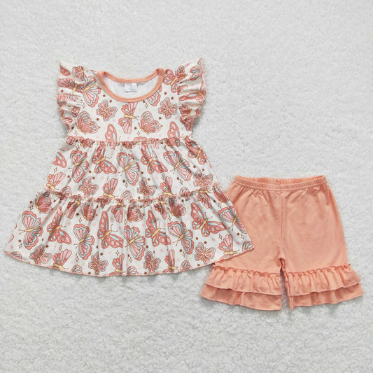 butterfly tunic ruffle shorts set girls summer outfit