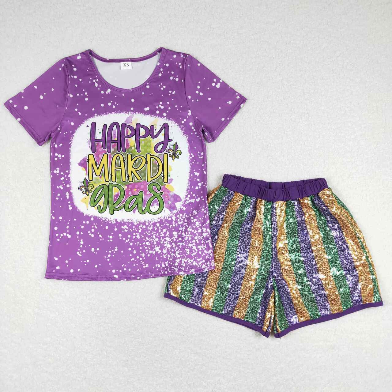 girl mardi gras sequins shorts set