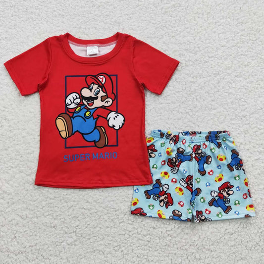 red kids cartoon outfit boy's shorts set