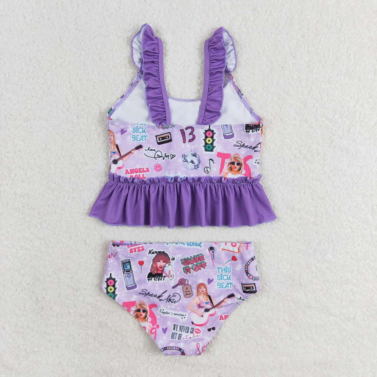 swiftie print two piece swimsuit girl swimwear purple