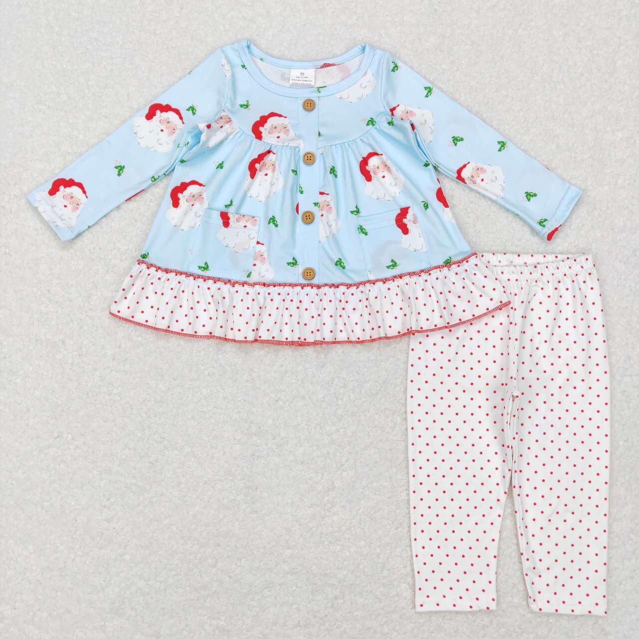 toddler girl christmas sant claus button pocket tunic polk dots legging set