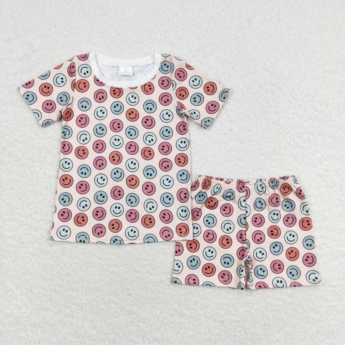 colored smile face print shorts outfit boy