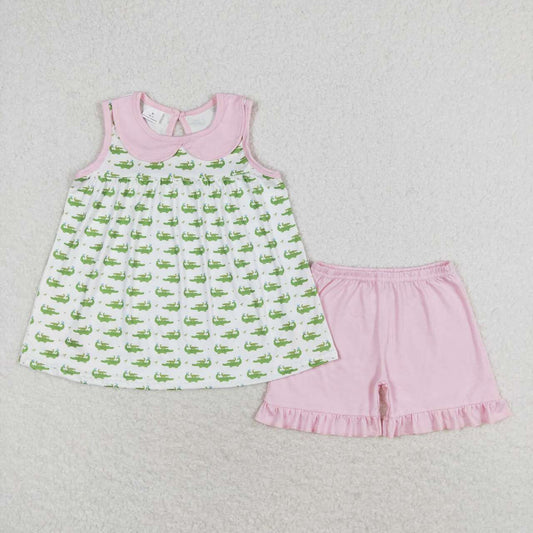 Crocodile baby girl shorts set pink