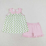 Crocodile baby girl shorts set pink