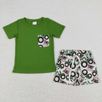 tractor cows print boy pocket shorts set green kids clothing