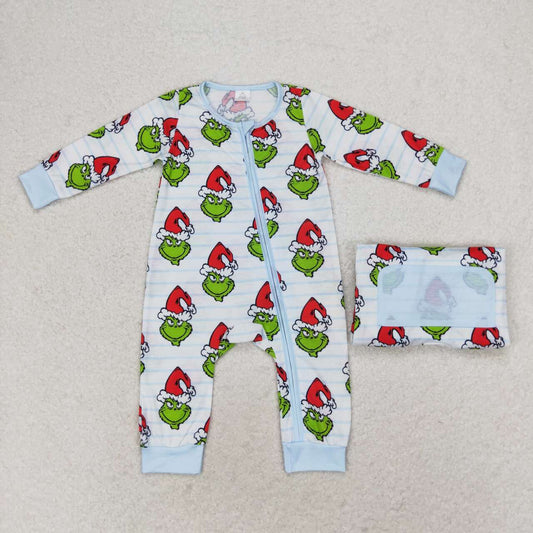 Christmas baby boy grinchey zip sleeper