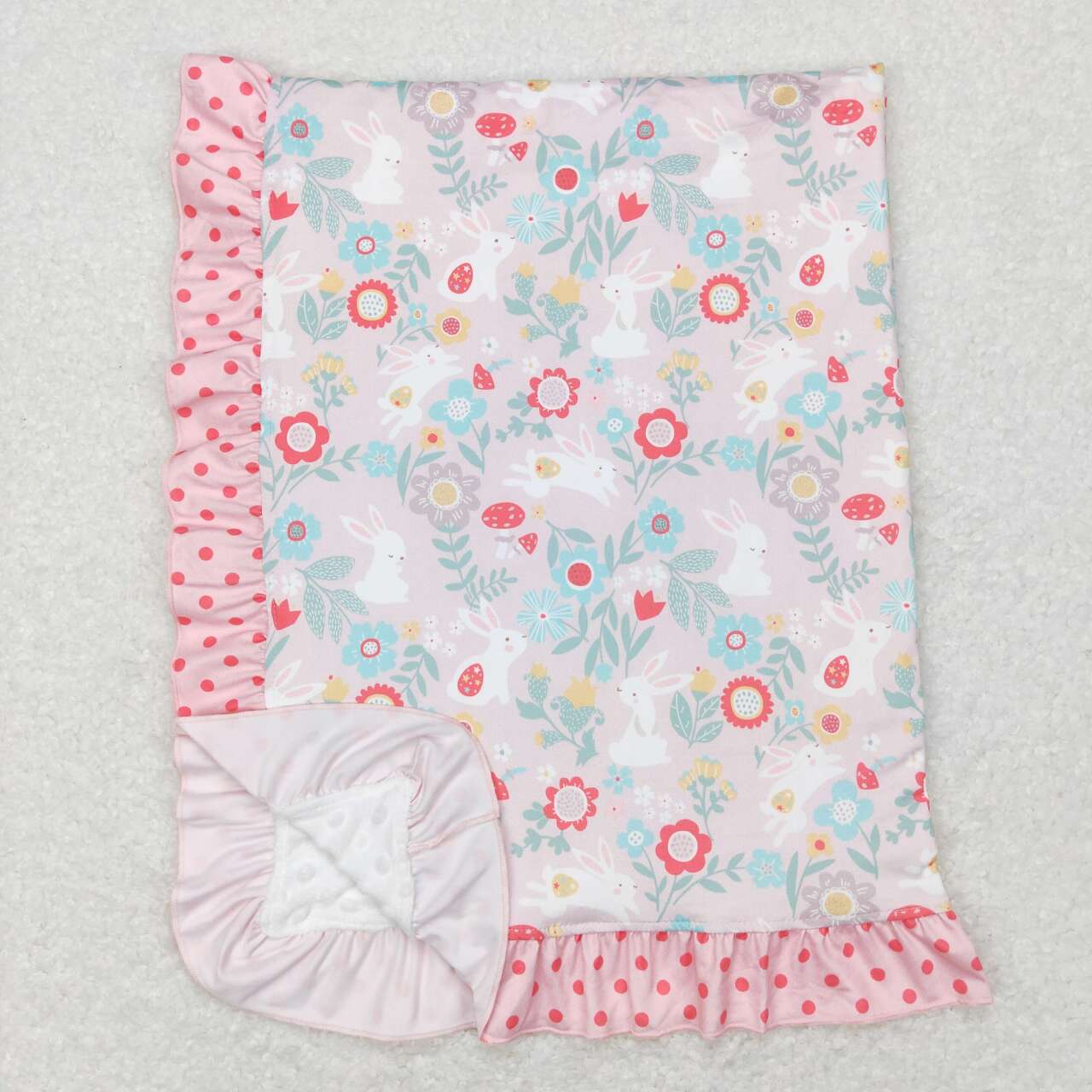 pink easter rabbit floral ruffle blanket