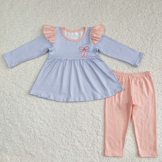 stripes dress top ballet shoes embroidery pink legging set