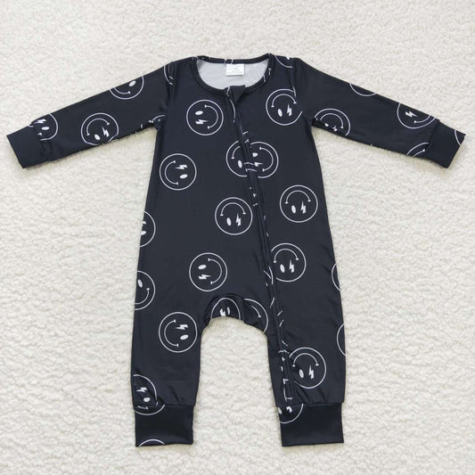 infant boy black smile face zipper sleeper