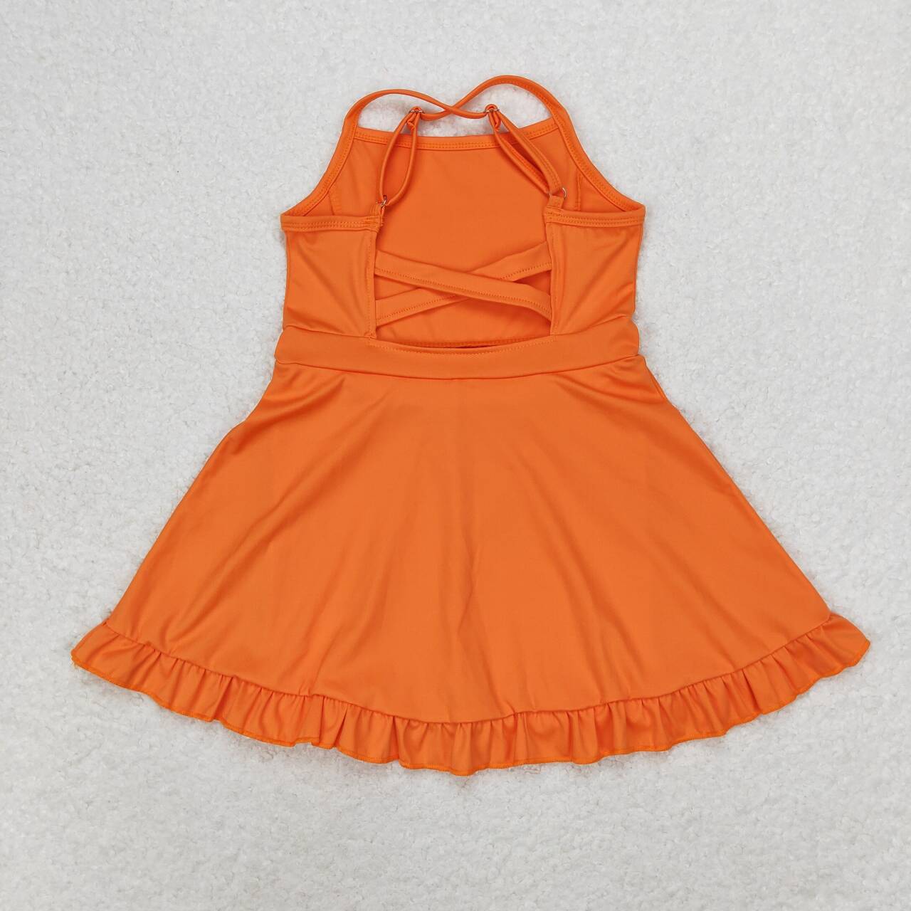 solid orange skirt shorts swimsuit set