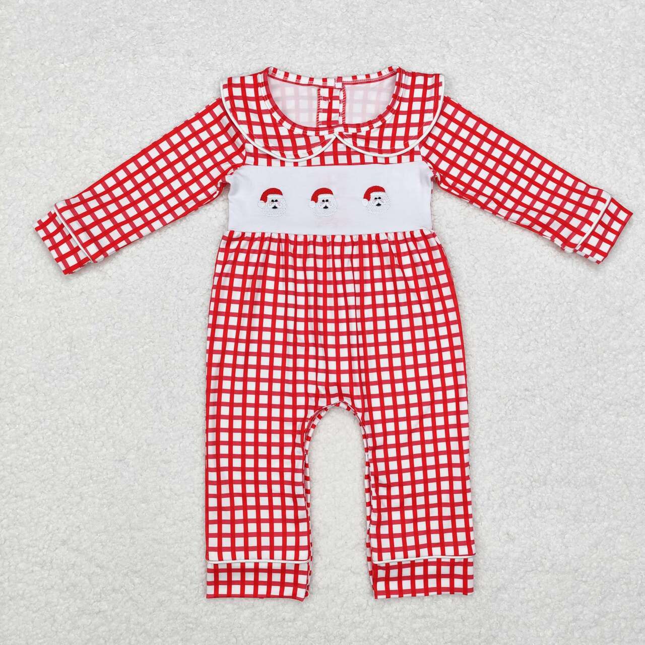 baby girl red plaid santa embroidered romper
