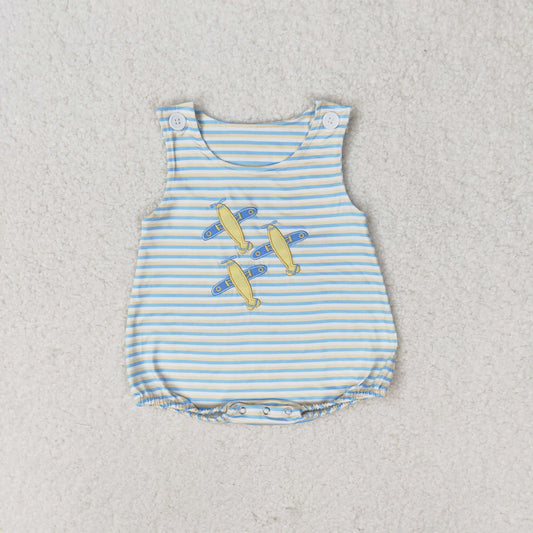 stripes embroidery plane romper baby boy clothes