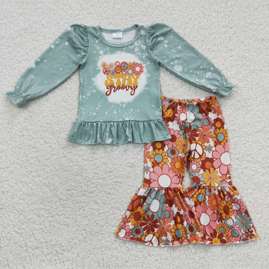 stay groovy, mint green, floral, girls fall outfit,kids clothing