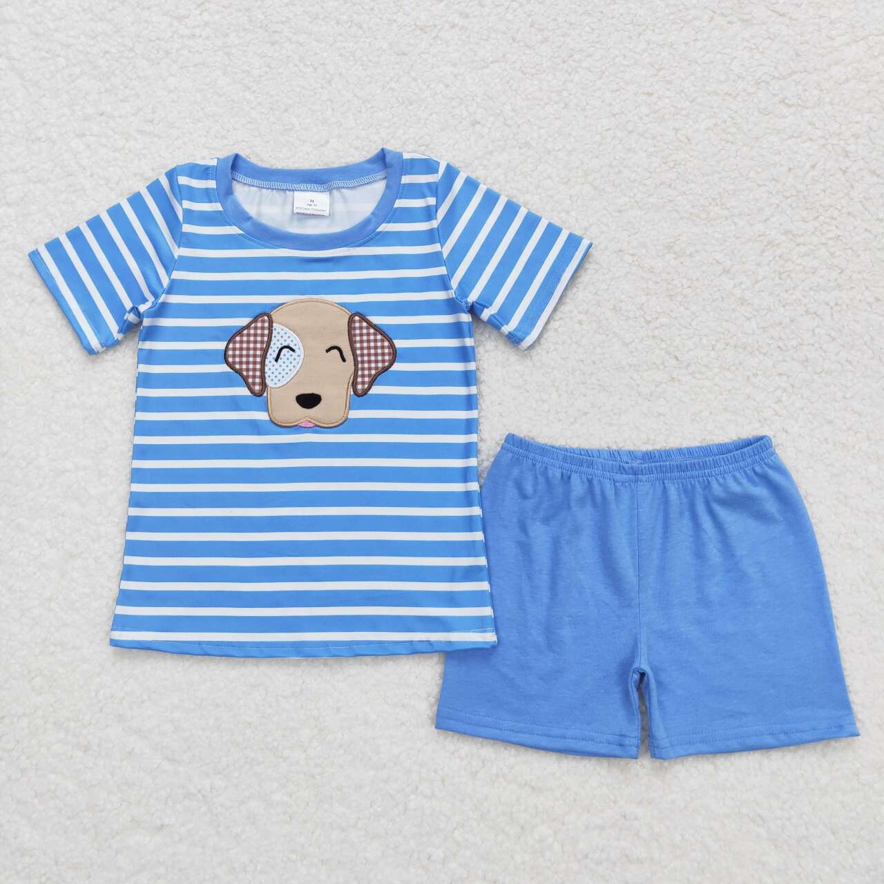 blue dog embroidery shorts set boys outfits